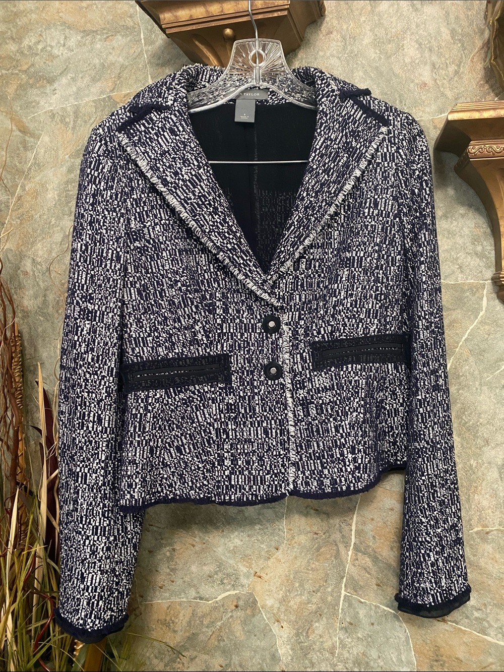 Ann Taylor loft outlet suit jacket coat blazer classic tweed Fringe
